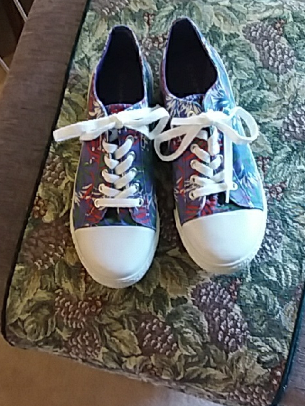 Floral Canvas Lace-Up Sneakers - Blue & Red